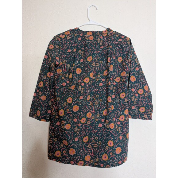 Roller Rabbit 3/4 Sleeve Organic Cotton Boho Top Green Floral Cottagecore XS - Picture 5 of 5